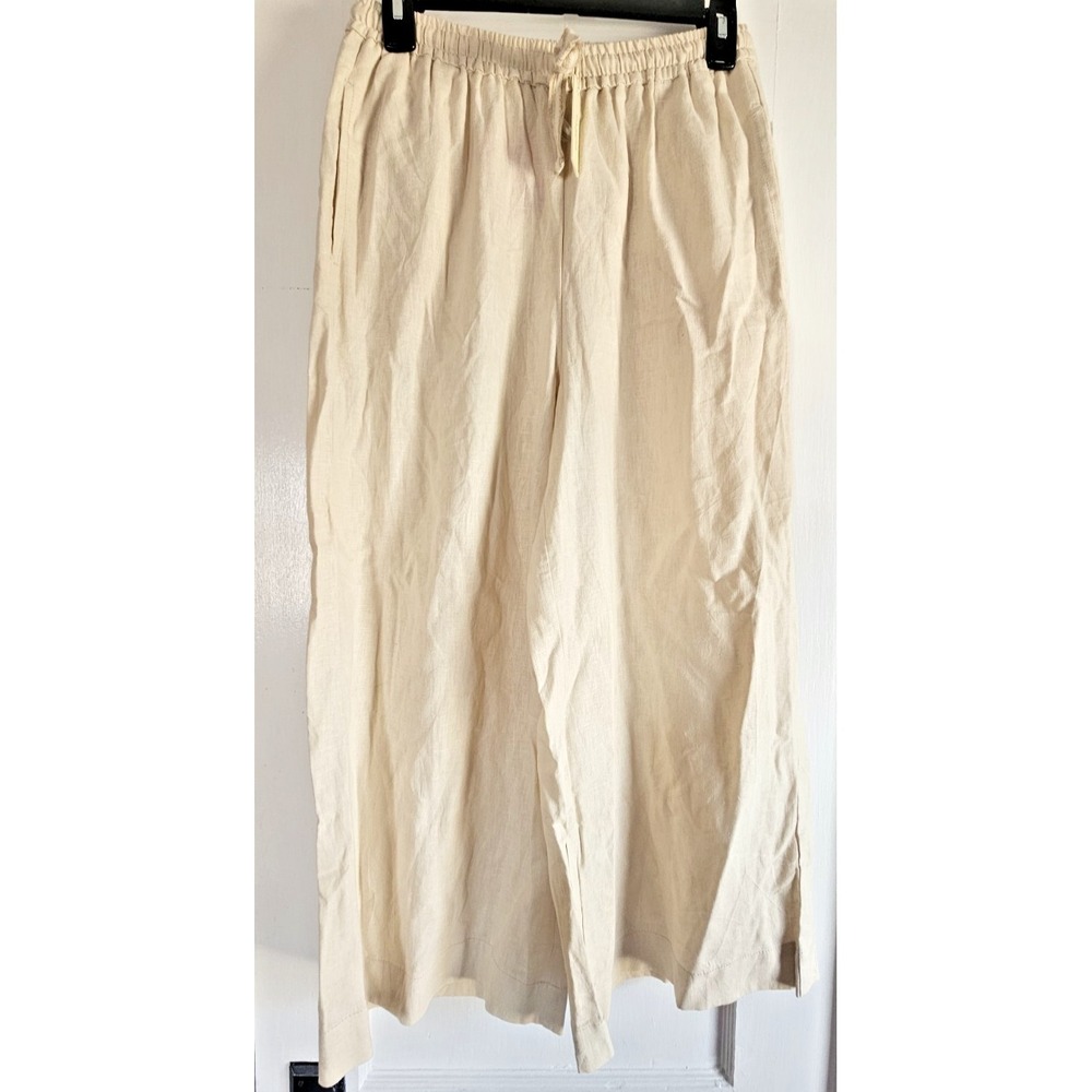 NWT MAX STUDIO London womens M Pull on wide leg coastal pants beige Linen blend